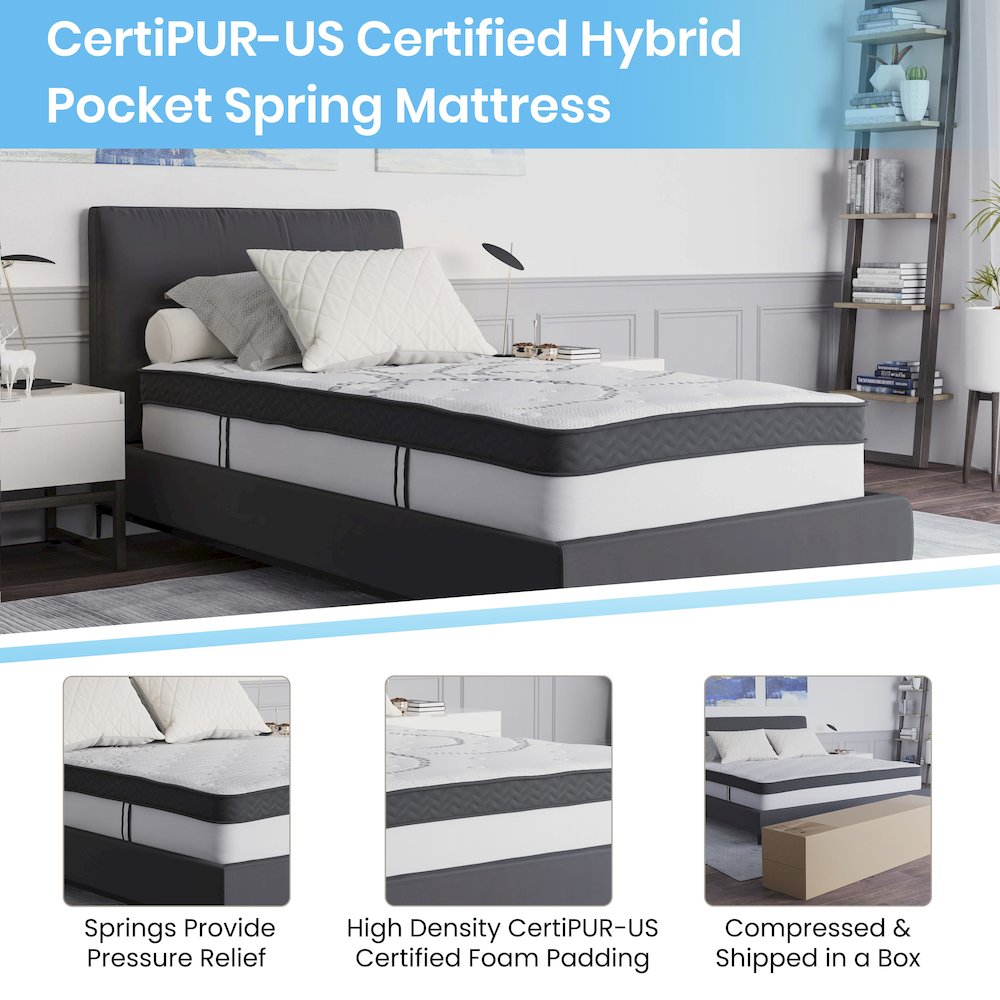 14 in Metal Platform Bed Frame with 12 in Mattress and 2 in Topper - Twin