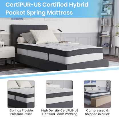 14 in Metal Platform Bed Frame with 12 in Mattress and 2 in Topper - Twin