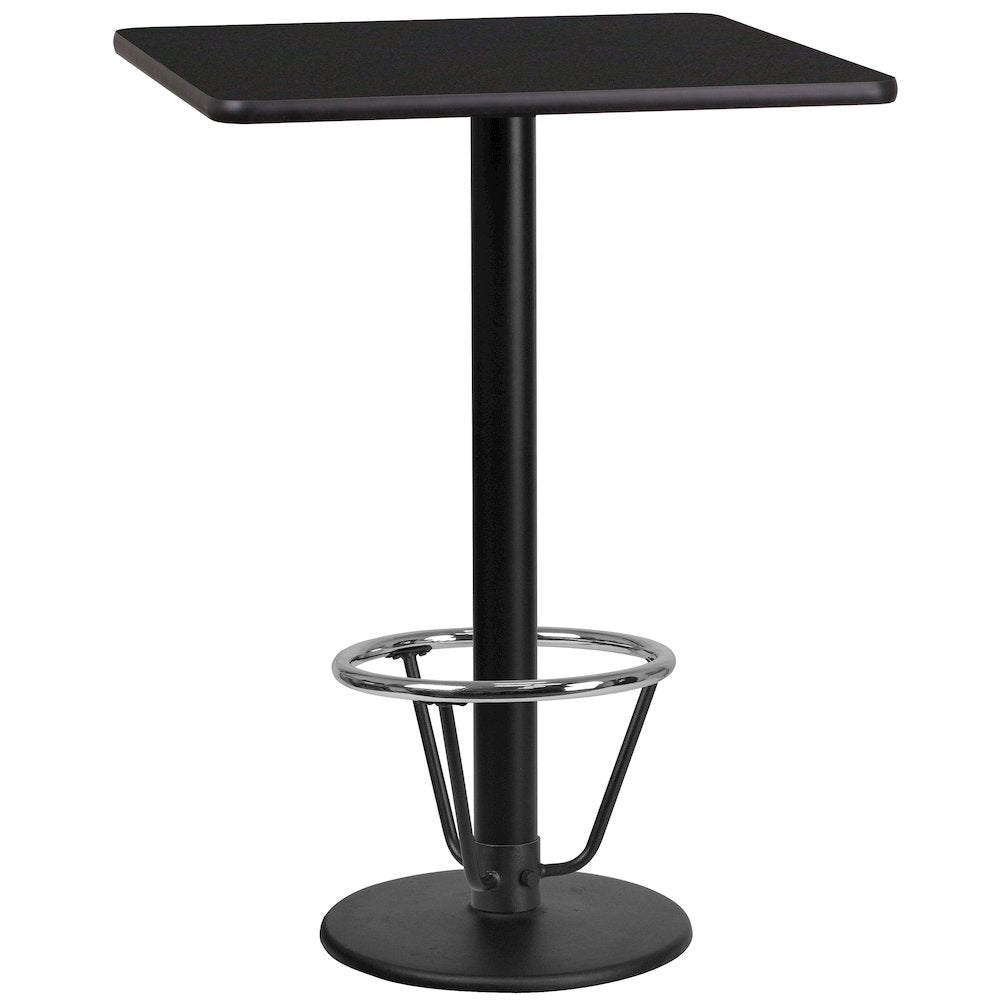 24'' Square Black Table Top with 18'' Round Bar Height Table Base and Foot Ring