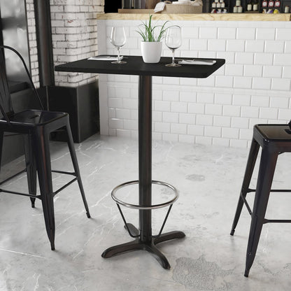 24'' x 30'' Black Table Top with 22'' x 22'' Bar Height Table Base and Foot Ring