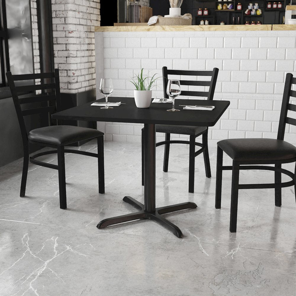 36'' Square Black Laminate Table Top with 30'' x 30'' Table Height Base