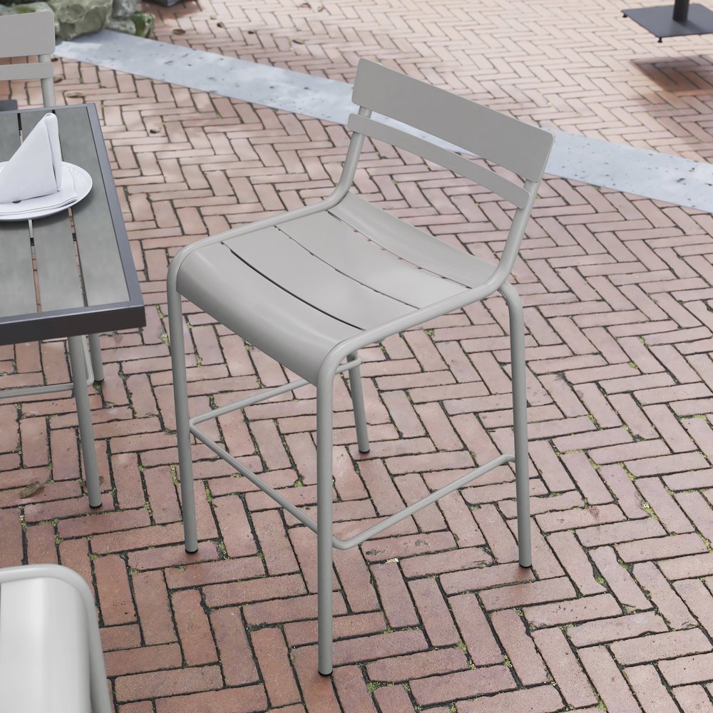 Modern Armless Commercial Grade Indoor/Outdoor Steel Stacking Bar Stool