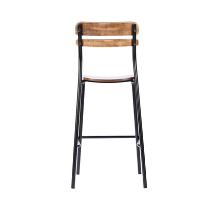 Cyprus Solid Wood Bar Stool with Black Metal Frame and Antique Copper Finish