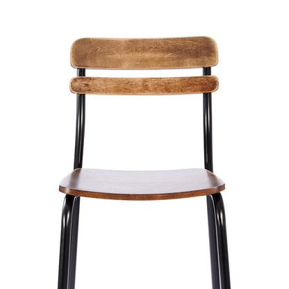 Cyprus Solid Wood Bar Stool with Black Metal Frame and Antique Copper Finish