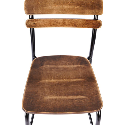 Cyprus Solid Wood Bar Stool with Black Metal Frame and Antique Copper Finish