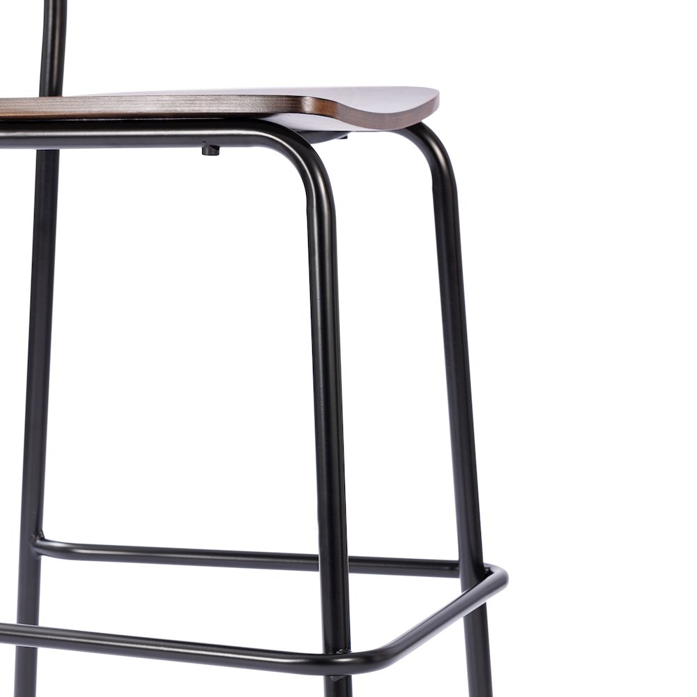 Cyprus Solid Wood Bar Stool with Black Metal Frame and Antique Copper Finish