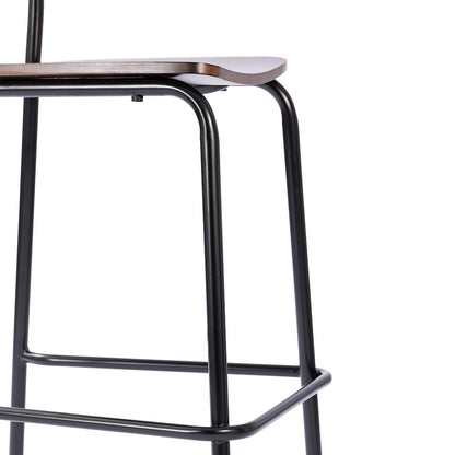 Cyprus Solid Wood Bar Stool with Black Metal Frame and Antique Copper Finish