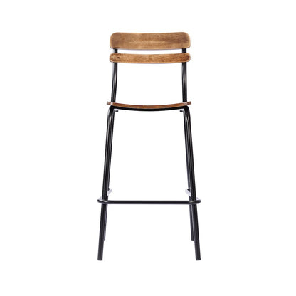 Cyprus Solid Wood Bar Stool with Black Metal Frame and Antique Copper Finish