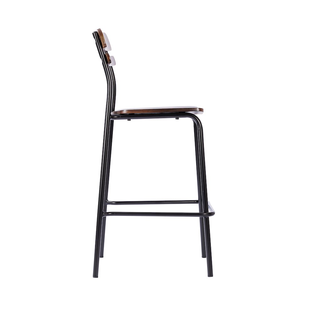 Cyprus Solid Wood Bar Stool with Black Metal Frame and Antique Copper Finish