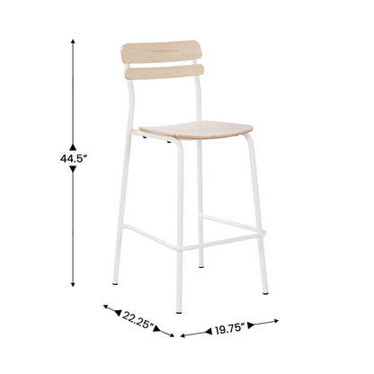 Cyprus Solid Wood Bar Stool with White Metal Frame and Antique White Finish