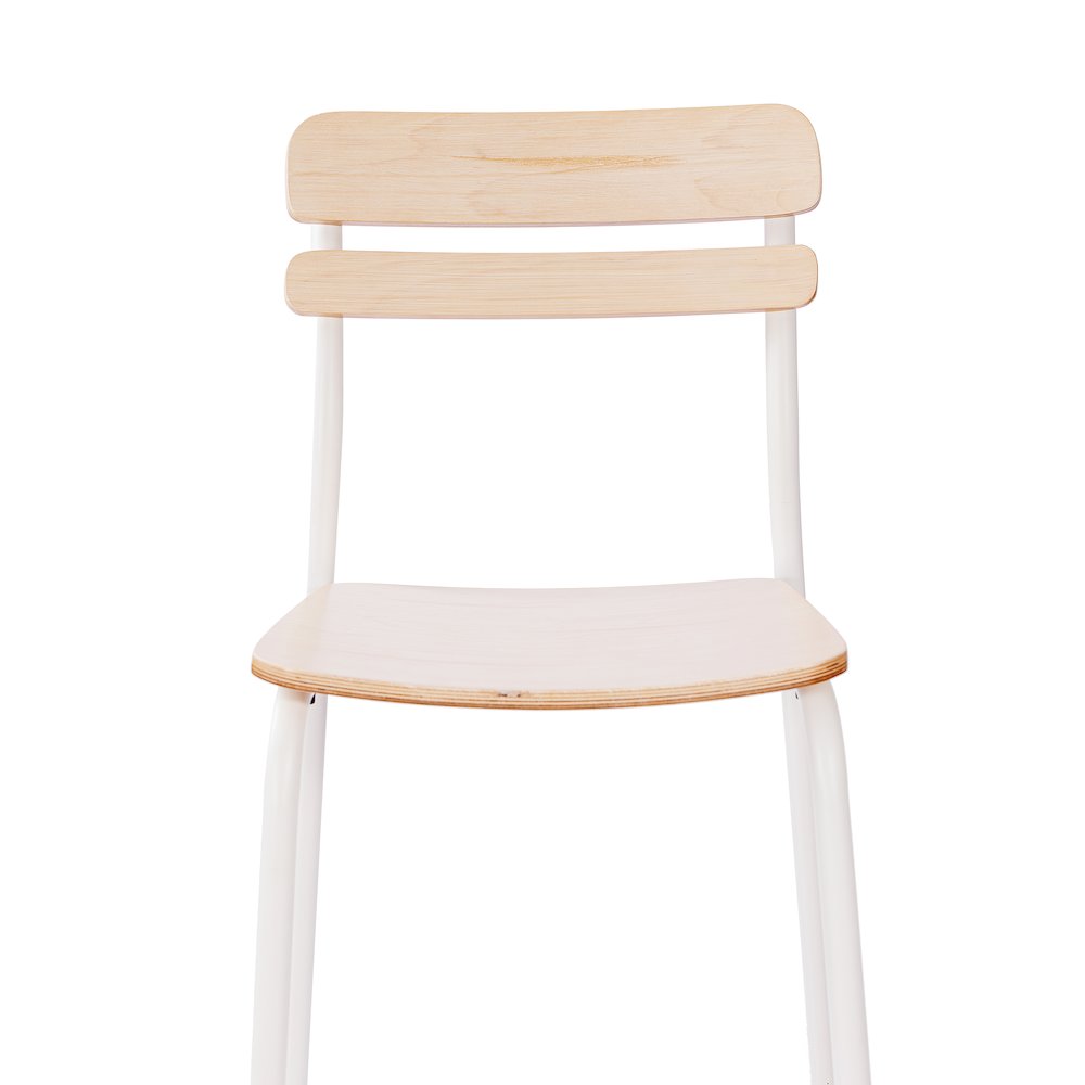 Cyprus Solid Wood Bar Stool with White Metal Frame and Antique White Finish