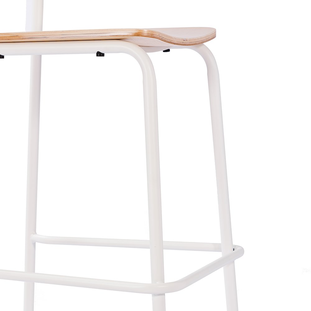 Cyprus Solid Wood Bar Stool with White Metal Frame and Antique White Finish