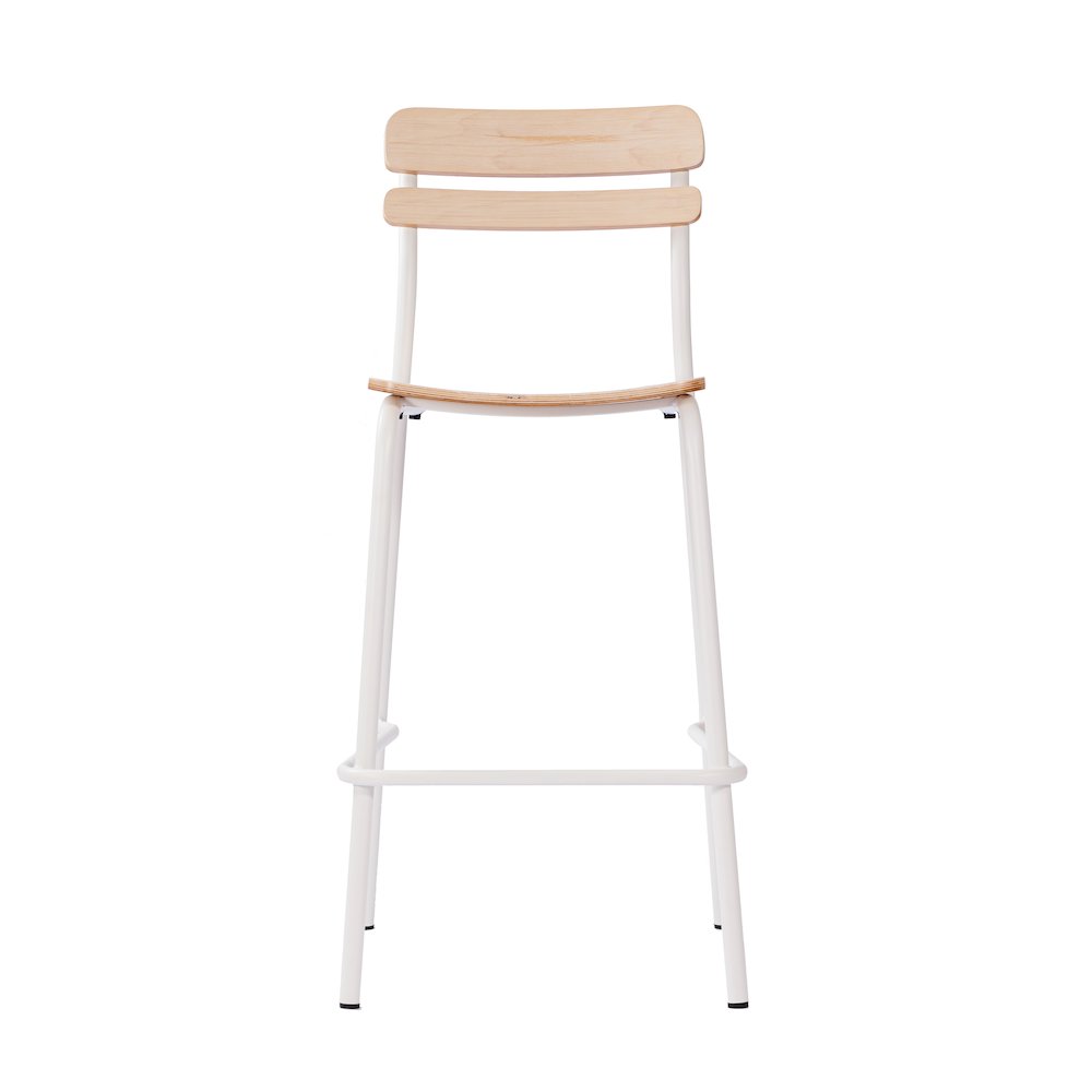 Cyprus Solid Wood Bar Stool with White Metal Frame and Antique White Finish
