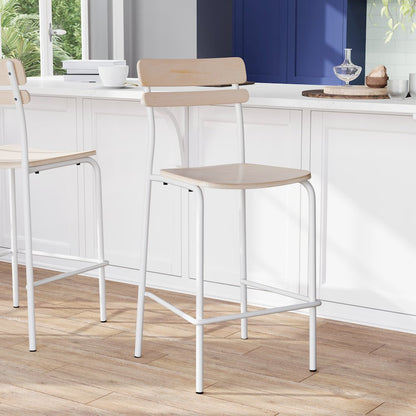 Cyprus Solid Wood Bar Stool with White Metal Frame and Antique White Finish