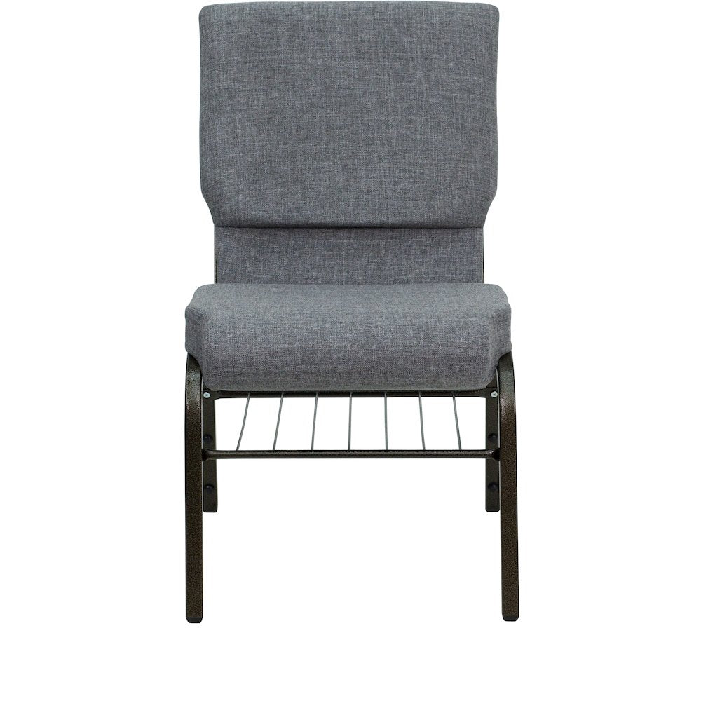 18.5''W Church Chair in Gray Fabric with Book Rack - Gold Vein Frame