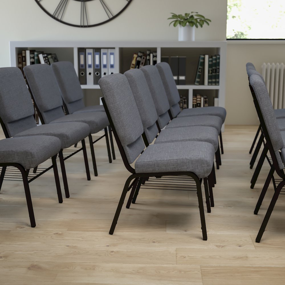 18.5''W Church Chair in Gray Fabric with Book Rack - Gold Vein Frame