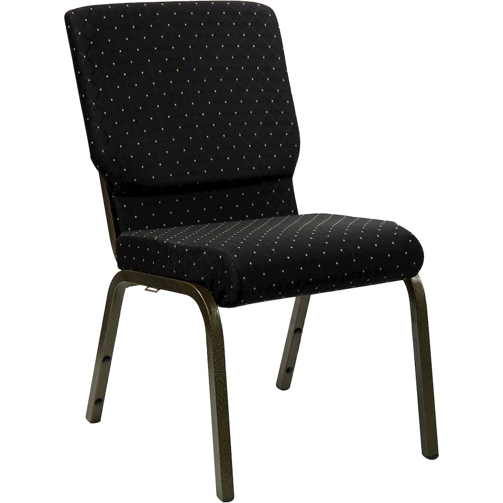 18.5''W Stacking Church Chair in Black Dot Patterned Fabric - Gold Vein Frame
