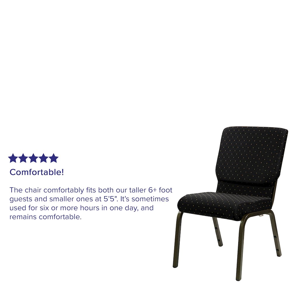 18.5''W Stacking Church Chair in Black Dot Patterned Fabric - Gold Vein Frame