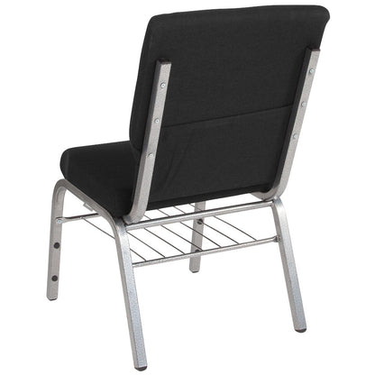 18.5''W Church Chair in Black Fabric with Book Rack - Silver Vein Frame
