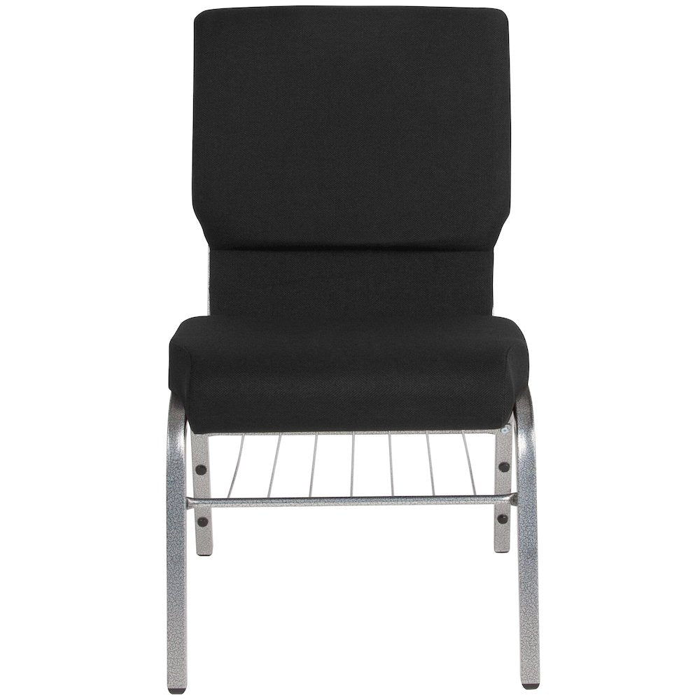 18.5''W Church Chair in Black Fabric with Book Rack - Silver Vein Frame