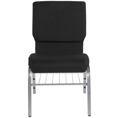 18.5''W Church Chair in Black Fabric with Book Rack - Silver Vein Frame