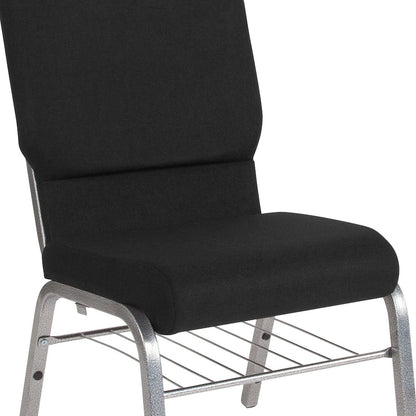 18.5''W Church Chair in Black Fabric with Book Rack - Silver Vein Frame