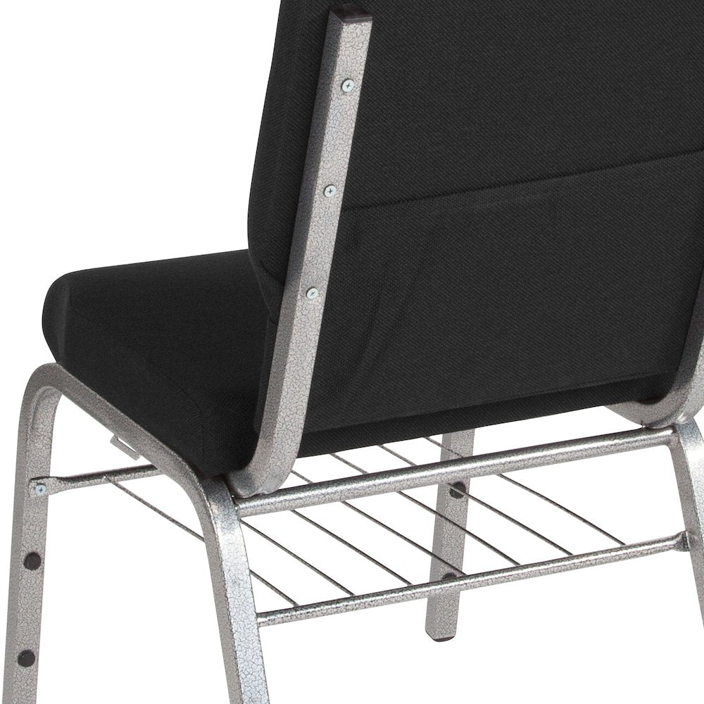 18.5''W Church Chair in Black Fabric with Book Rack - Silver Vein Frame