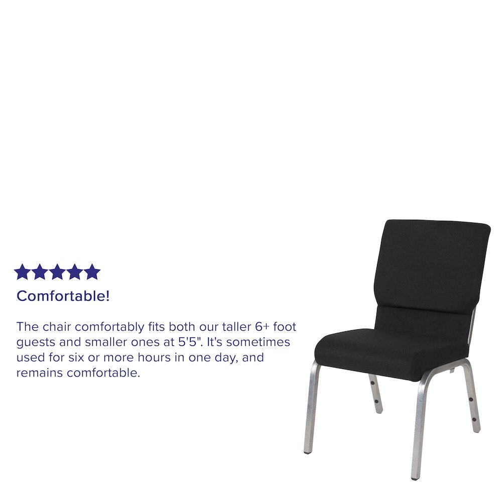 18.5''W Stacking Church Chair in Black Fabric - Silver Vein Frame