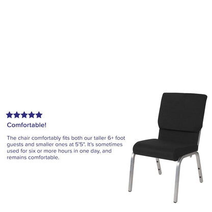 18.5''W Stacking Church Chair in Black Fabric - Silver Vein Frame