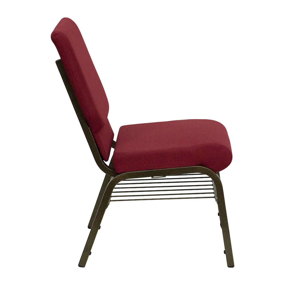 18.5''W Church Chair in Burgundy Fabric with Book Rack - Gold Vein Frame