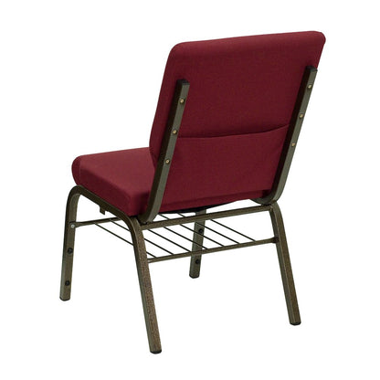 18.5''W Church Chair in Burgundy Fabric with Book Rack - Gold Vein Frame