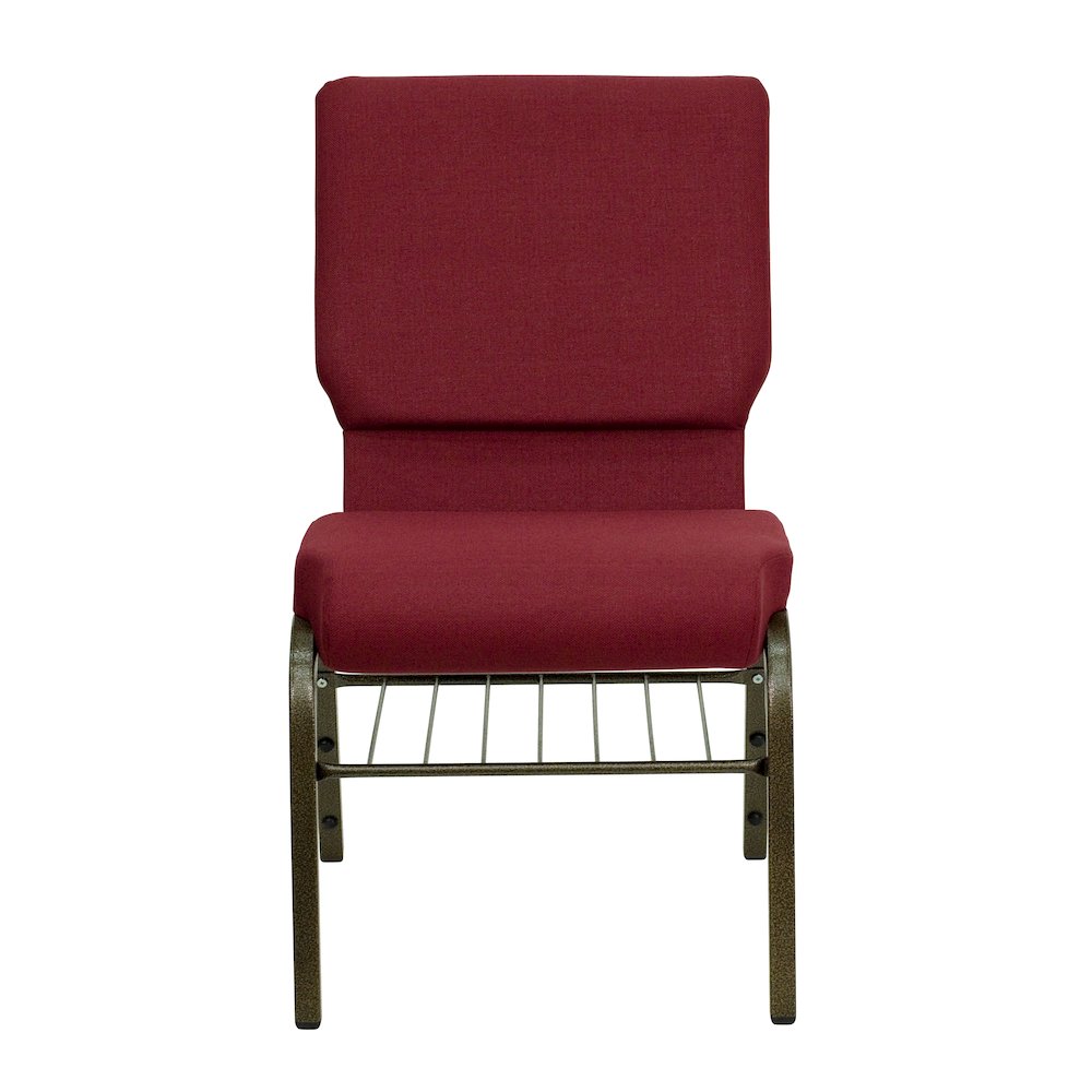 18.5''W Church Chair in Burgundy Fabric with Book Rack - Gold Vein Frame