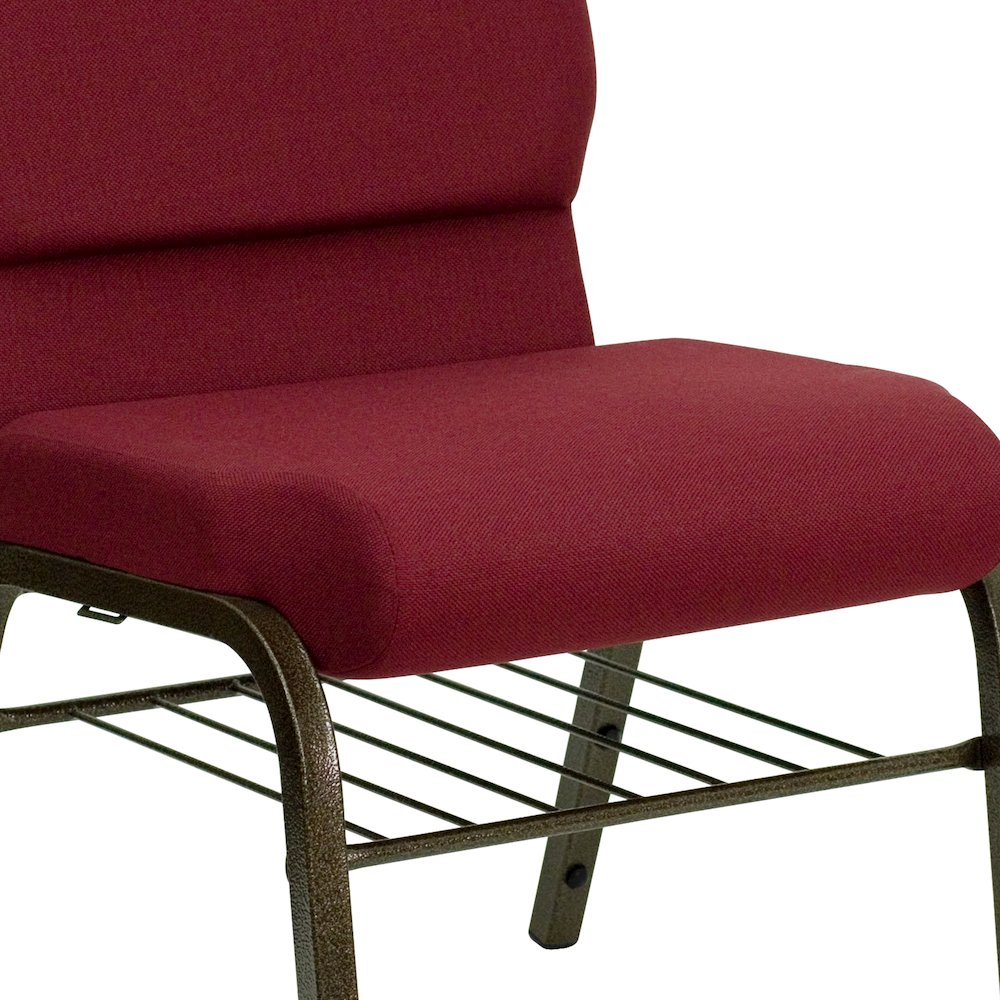18.5''W Church Chair in Burgundy Fabric with Book Rack - Gold Vein Frame
