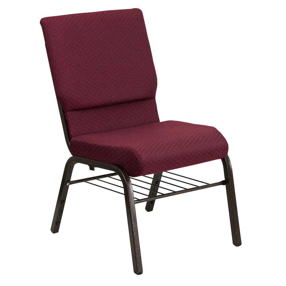 18.5''W Church Chair in Burgundy Patterned Fabric with Book Rack - Gold Vein Frame