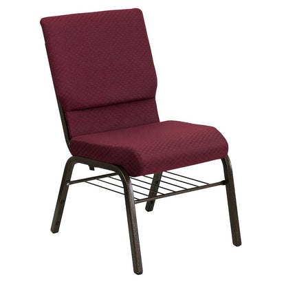 18.5''W Church Chair in Burgundy Patterned Fabric with Book Rack - Gold Vein Frame