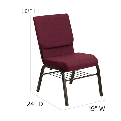 18.5''W Church Chair in Burgundy Fabric with Book Rack - Gold Vein Frame