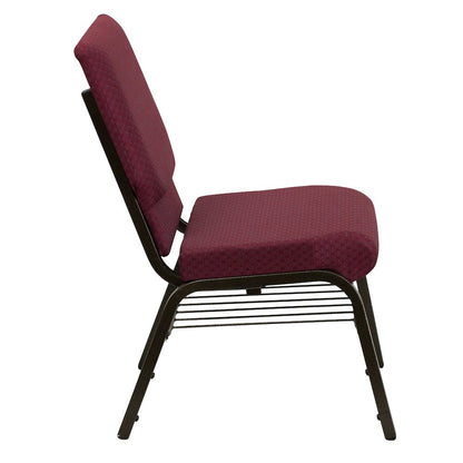 18.5''W Church Chair in Burgundy Patterned Fabric with Book Rack - Gold Vein Frame