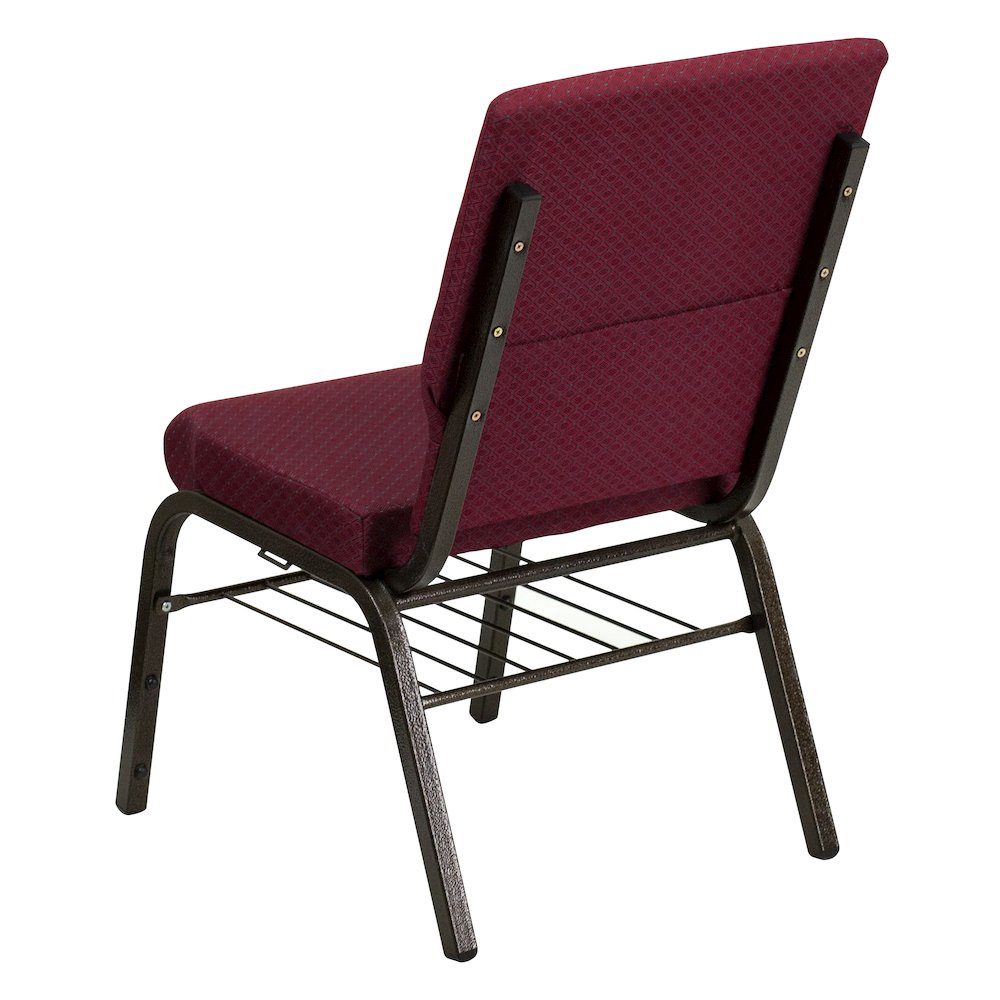 18.5''W Church Chair in Burgundy Patterned Fabric with Book Rack - Gold Vein Frame