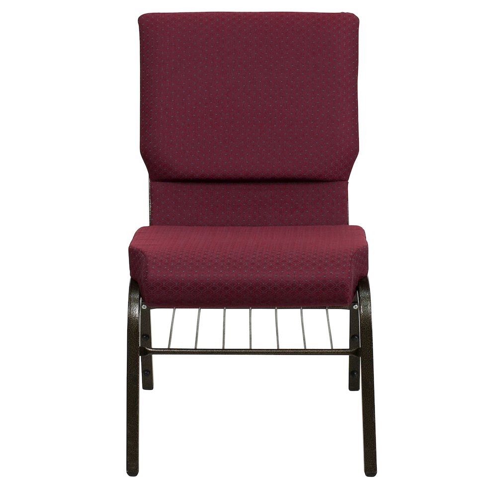 18.5''W Church Chair in Burgundy Patterned Fabric with Book Rack - Gold Vein Frame