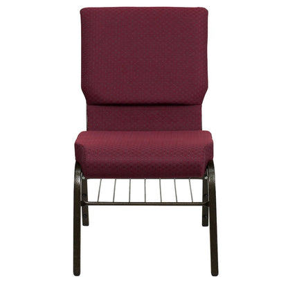 18.5''W Church Chair in Burgundy Patterned Fabric with Book Rack - Gold Vein Frame