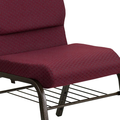 18.5''W Church Chair in Burgundy Patterned Fabric with Book Rack - Gold Vein Frame