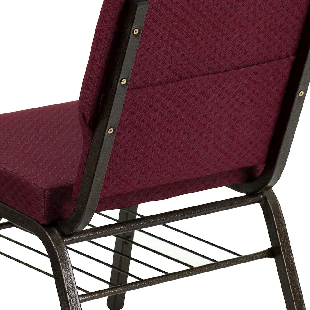 18.5''W Church Chair in Burgundy Patterned Fabric with Book Rack - Gold Vein Frame