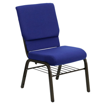 18.5''W Church Chair in Navy Blue Fabric with Book Rack - Gold Vein Frame