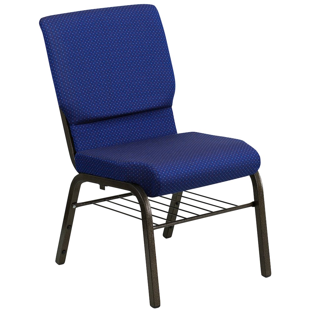 18.5''W Church Chair in Navy Blue Fabric with Book Rack - Gold Vein Frame