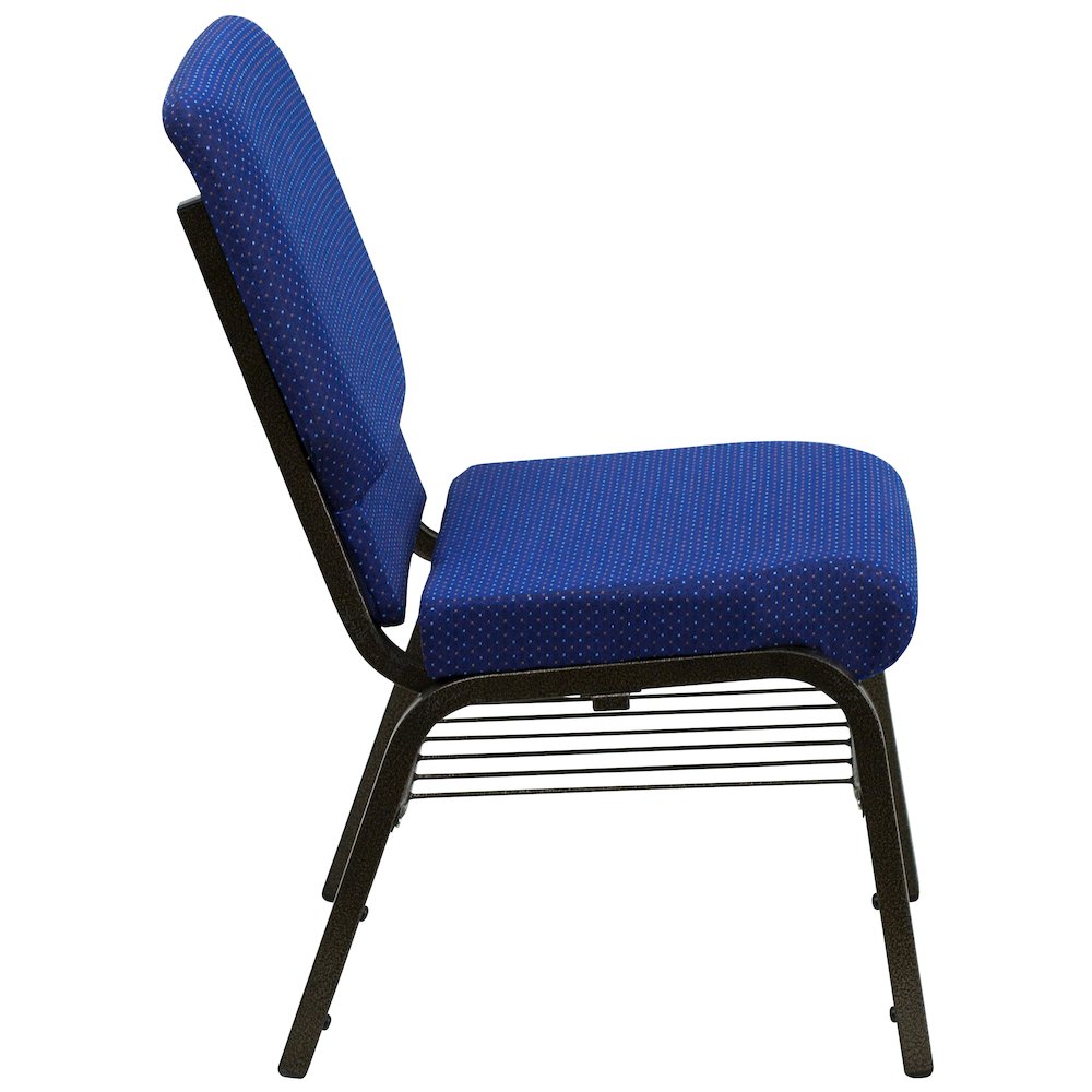 18.5''W Church Chair in Navy Blue Fabric with Book Rack - Gold Vein Frame