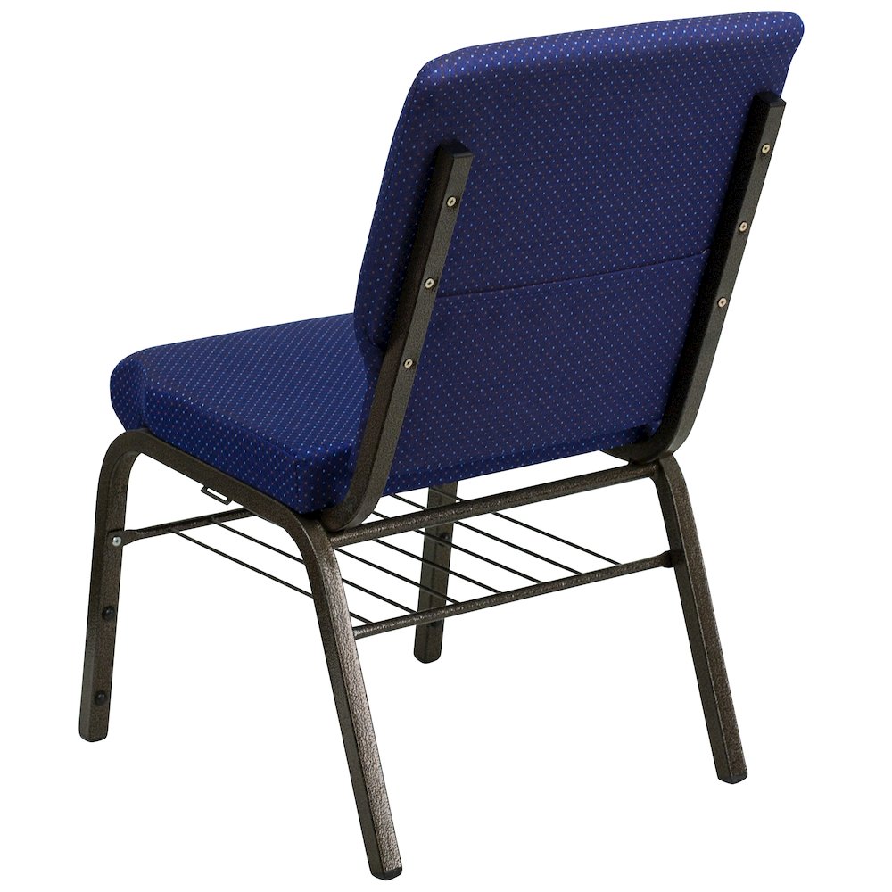 18.5''W Church Chair in Navy Blue Fabric with Book Rack - Gold Vein Frame