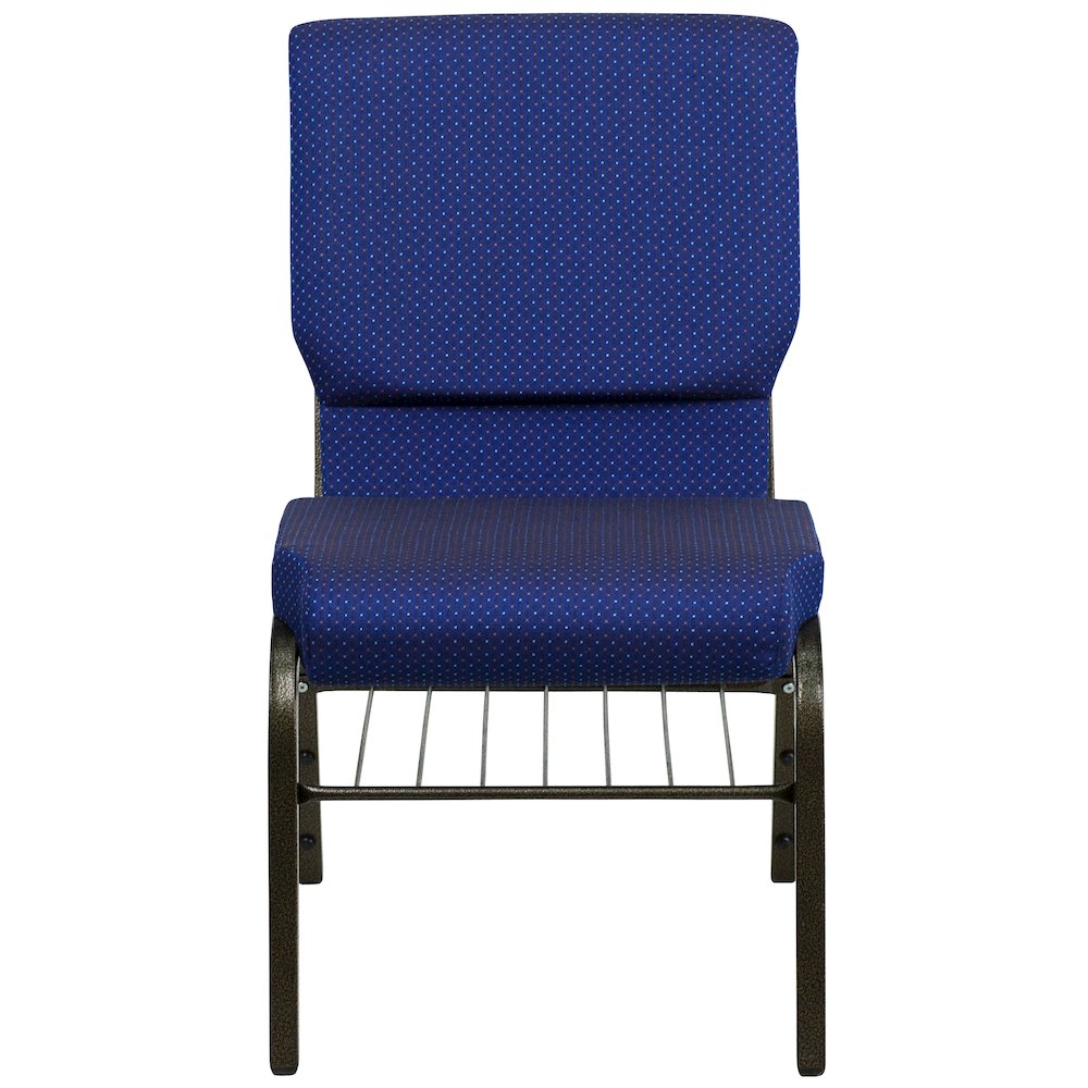 18.5''W Church Chair in Navy Blue Fabric with Book Rack - Gold Vein Frame