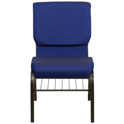 18.5''W Church Chair in Navy Blue Fabric with Book Rack - Gold Vein Frame