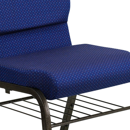 18.5''W Church Chair in Navy Blue Fabric with Book Rack - Gold Vein Frame