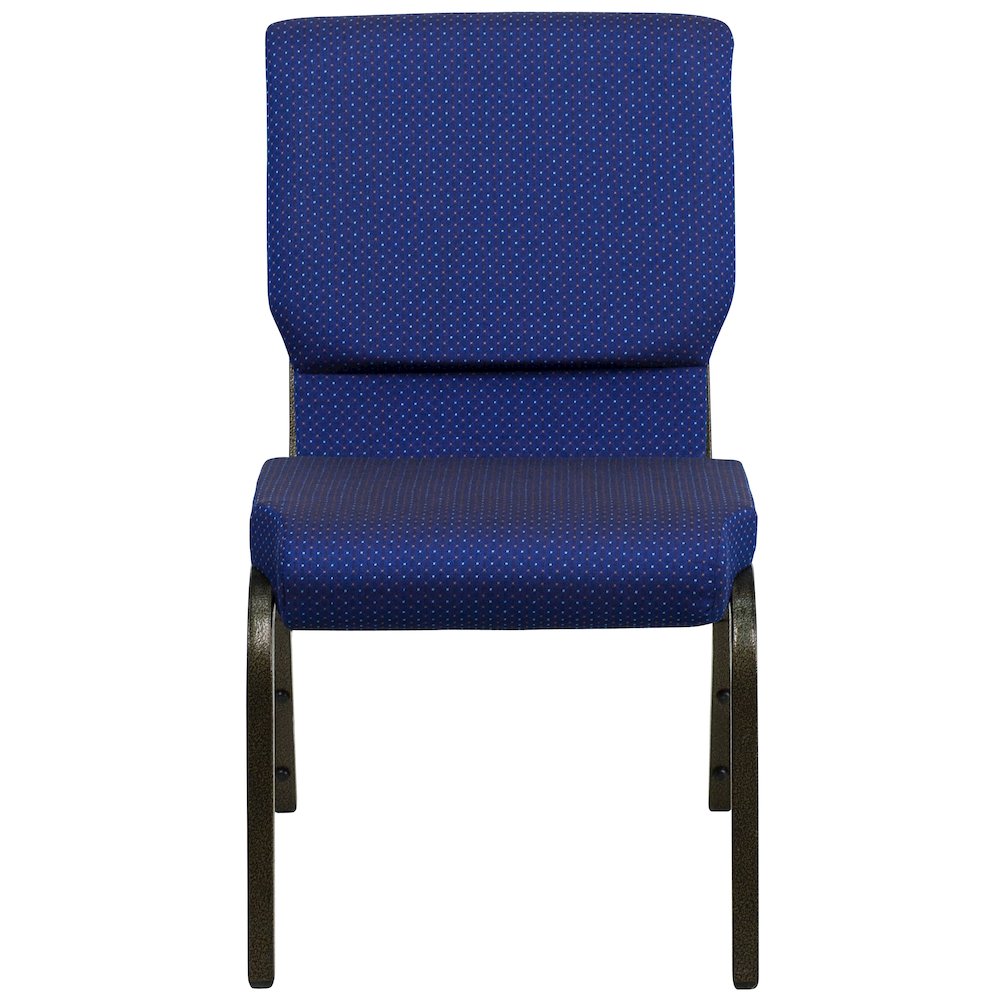 18.5''W Stacking Church Chair in Navy Blue Patterned Fabric - Gold Vein Frame